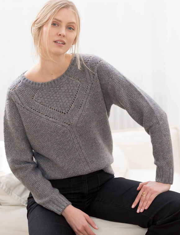 Pull col rond en maille fantaisie (gris chiné) Pull col rond en maille fantaisie (gris chiné)